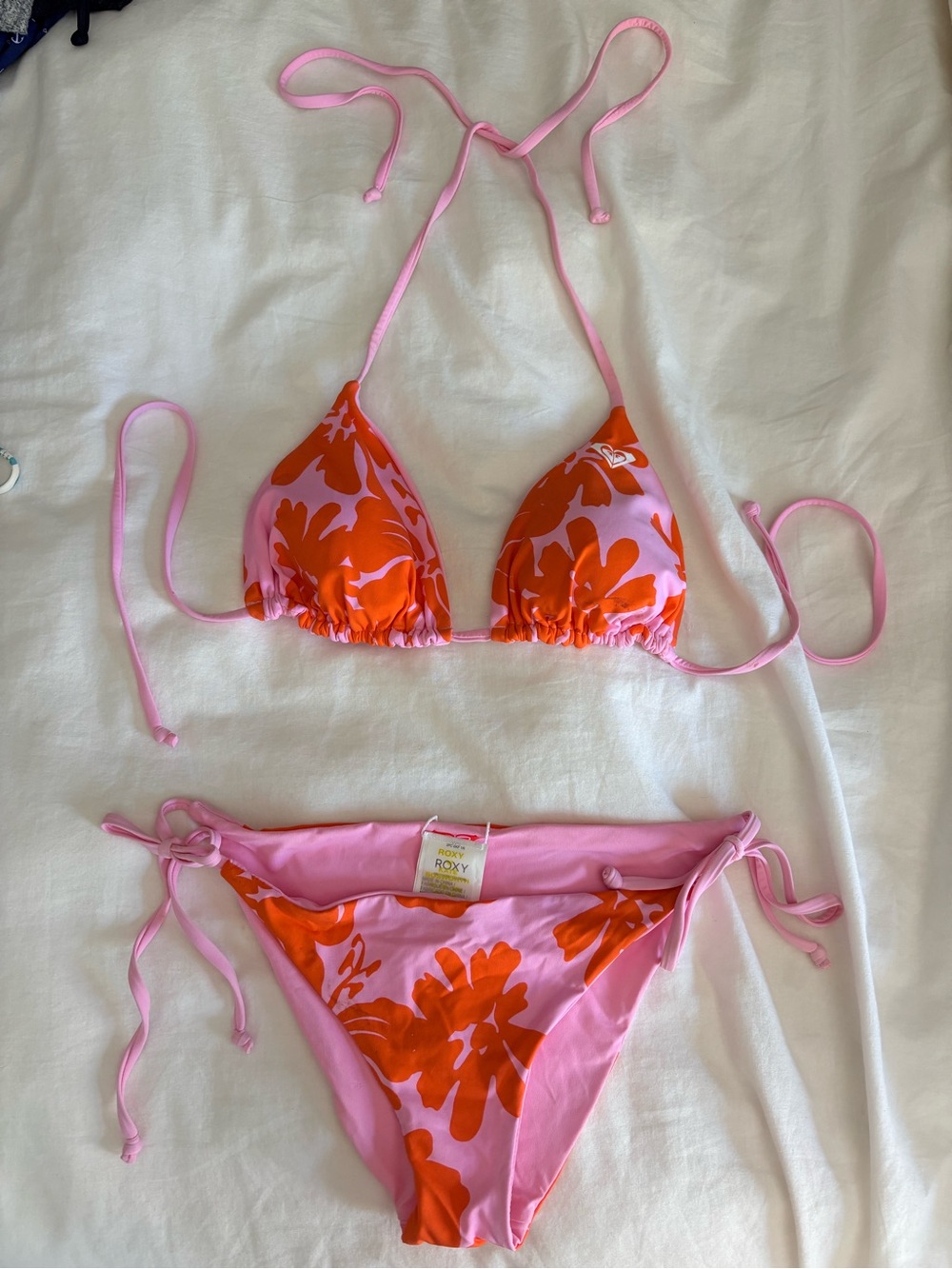 Roxy Pink & Orange Floral Tie Bikini Set for Girls